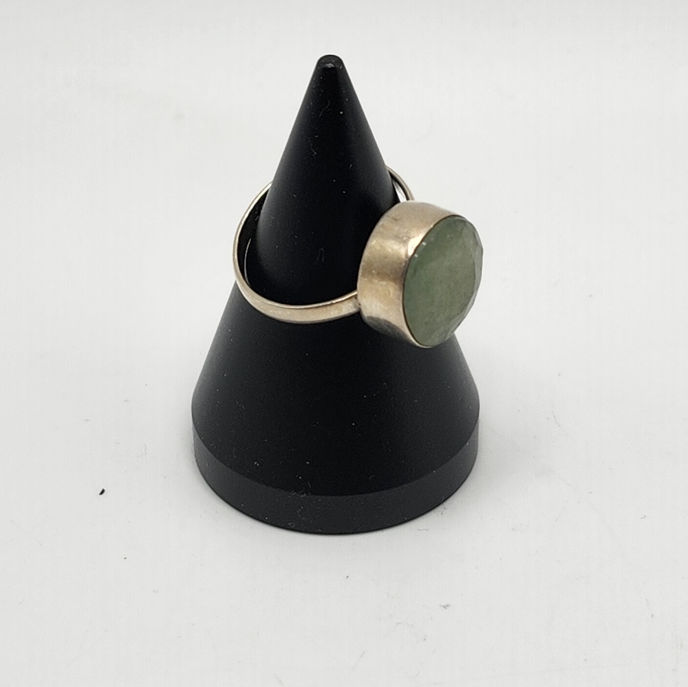 Natural Green Adventurine Stone Sterling Silver Ring Size 6